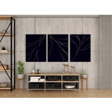 Kanvaspera Altın Yıldırımlar Üçlü Kanvas Tablo