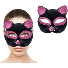 Siyah Renk Pembe Simli Süet Kedi Maskesi 18X14 cm Midastech
