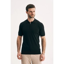 Silvano Erkek Fermuarlı Polo Yaka Triko Tişört - Slim Fit Yarım Fermuar Örme Polo