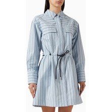 3.1 Phillip Lim Kemerli Rahat Kesim Gömlek Elbise Mavi