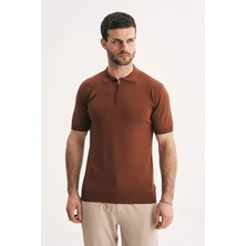 Silvano Erkek Fermuarlı Polo Yaka Triko Tişört - Slim Fit Yarım Fermuar Örme Polo