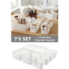 Meleni Home 7'li Çok Amaçlı Organizer Sepet Seti - Banyo Dolap Çekmece Içi Düzenleyici Saklama Kutusu Beyaz