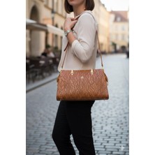 Shoemix Hakiki Taba Timsah Desenli Lüks Kadın Omuz ve El Çantası -Şık Tasarım Günlük Çanta