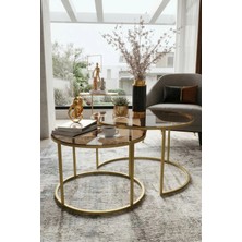 Cos.kim 2'li Metal Yavrulu Orta Sehpa Takımı | Temperli Cam ve Lüks Tasarım