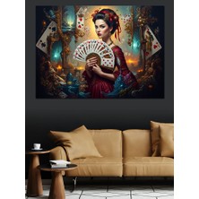 Artmeg Elinde Kartlar Tutan Şık Kadın Dekoratif Kanvas - Mdf Ahşap Tablo