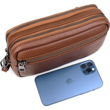 Derise Club Erkek Taba Renk Çok Bölmeli Kartlık Detaylı Lüks El ve Bileklik Kemerli Portföy El Çantası