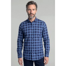 Bisse Regular Fit Paşa Yaka Ekose Pamuk Lacivert Erkek Gömlek GMEKS0122300218_D39
