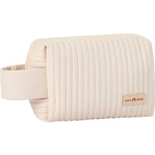 Valoa Suni Deri Kapitone Makyaj Çantası ve Seyahat Bakım Çantası - Bej