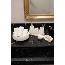 Elizovi Mermer Dokulu 7 Parça Lüks Banyo Seti | Sıvı Sabunluk, Fırçalık, Havluluk, Tepsi, Mumluk