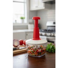 Feyza Design Kırmızı Üç Bıçaklı Manuel El Rondosu, Sebze ve Meyve Doğrayıcı