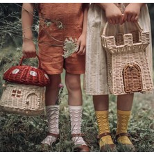 Rattan & Bambu Kırmızı Kapaklı Mantar Çocuk Evi & Dekoratif Çocuk Odası Düzenleyici Organizer