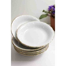 Porland 12 Adet Altın Yaldızlı 13 cm Porselen Çukur Tabak Küçük Boy