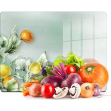 Feyza Design Vintage Fruits Cam Kesme Tahtası ve Sunum Tabağı 30X40 cm