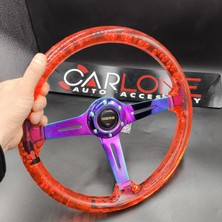 Carlone Şeffaf Direksiyon Momo 35CM Kabarcıklı Direksiyon Kırmızı Epoksi