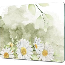 Feyza Design Suluboya Papatya Desenli Cam Kesme ve Sunum Tahtası 20X30 cm