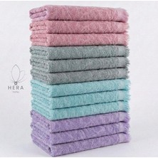 Hera Textile 12'li 3 Adet Mor-3 Adet Turkuaz-3 Adet Gri-3 Adet Gülkurusu Pamuklu El ve Mutfak Havlusu 30X50 cm