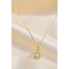Katilus Zirkon Taşlı Baget Çelik Gold Renk Kadın Kolye