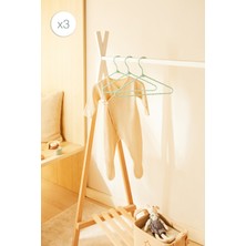 Ocean Home Textile 3 Adet Mint Renk Kumaş Kaplı Metal Bebek Giysi Askısı, Elbise Askısı 19.5x30x0.3 cm