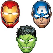 Parti Show Hulk-Iron Man Yenilmezler Kağıt Maske 6 Adet