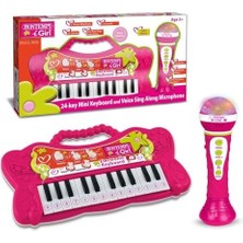 River Bontempi Elektronik Karaoke Seti, 24 Tuşlu Işıklı Org ve Şarkı Söyleme Mikrofonu, 2'si 1 Arada, Pembe, Çocuklar Için Müzik Eğitim Seti, 3+ Yaş