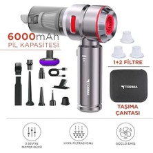 MidasTech Üflemeli Şarjlı Araç Mini El Süpürgesi 16.000PA Emiş Güçlü 4in1 Araba Süpürgesi Kırmı