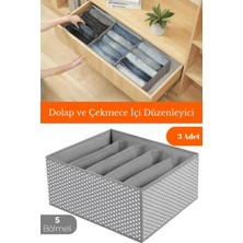 Özbience 5 Bölmeli Saklama Kutusu Seti, Gri Benekli, Çok Amaçlı Organizer, 3'lü