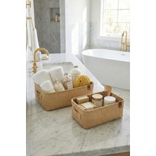 Prendi Home Jüt Kumaş 2'li Banyo Düzenleyici Sepet Çok Amaçlı Organizer Kutu 37 x 27 x 10 cm-30 x 22 x 10 cm