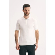 Silvano Erkek Fermuar Yakalı Fitilli Triko Tişört-Slim Fit Polo Yaka Örme