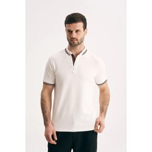 Silvano Erkek Slim Fit Dokulu Tişört- Yaka ve Kol Çizgi Detaylı Premium Polo
