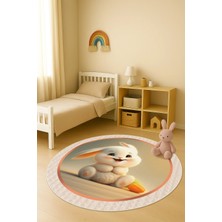 Dolce Mariee Dijital Baskı Tavşan Desenli Kaymaz Taban Çocuk ve Genç Odası Halısı H0366