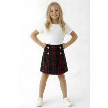 Bym Style Kız Çocuk Etek Ekoseli Şort Etek 4-14 Yaş