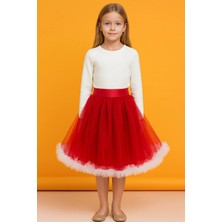 Esila Kids Kız Çocuk Etek Kırmızı ve Beyaz Renkli Kemerli Şık