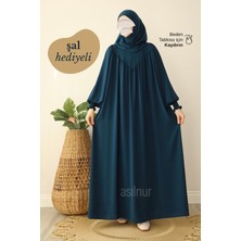Asilnur Sema Elbise Şal Hediyeli Takım Petrol Mavisi