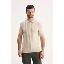 Silvano Erkek Fermuar Yakalı Fitilli Triko Tişört-Slim Fit Polo Yaka Örme