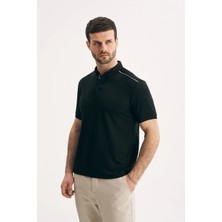 Silvano Erkek Slim Fit Polo Yaka Tişört - Omuz ve Yaka Çizgi Detaylı Dokulu Polo