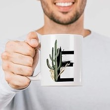 Indispensablely Hediyesepeti E Harfi Baskılı Çiçek Desenli Dekoratif Baş Harf Baskılı Kupa Bardak E Harfli Kahve Ba