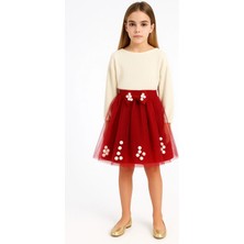 Esila Kids Kız Çocuk Etek Ponponlu Kırmızı Renk Şık Etek