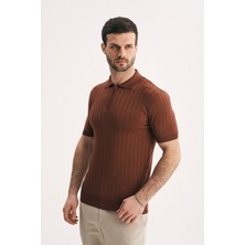Silvano Erkek Fermuar Yakalı Fitilli Triko Tişört-Slim Fit Polo Yaka Örme