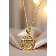 Katilus Zirkon Taşlı Baget Çelik Gold Renk Kadın Kolye