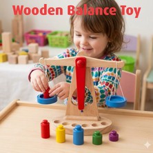 Direkstoktan Montessori Eğitici Ahşap Denge Terazisi - Matematik ve Fizik Öğrenme Oyuncağı / Montessori Wooden Balance Beam Scale Toy