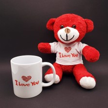 I Love You Baskılı Kupa ve Kırmızı Ayıcık Seti Midastech