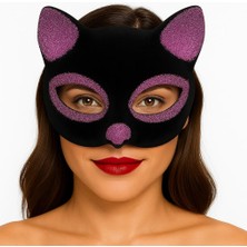 Esranın Dünyası Siyah Renk Pembe Simli Süet Kaplama Kedi Maskesi 18X14 cm