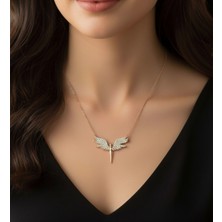 Atalya Accessory Mikail Meleği Kanatlı Beyaz Taşlı Altın Renk Zirkon Çelik Kolye