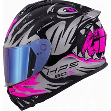 Givi Gıvı 50.x Sharkbıte Mat Siyah-Gri-Pembe Kask (Mavi Vizör)