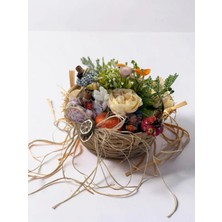 Florivya Design Florivya Dekoratif Sepet Çiçek Aranjmanı – Yapay Çiçekli Rustik Masa Üstü Dekor