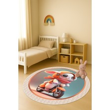 Dolce Mariee Dijital Baskı Tavşan Desenli Kaymaz Taban Çocuk ve Genç Odası Halısı H0379