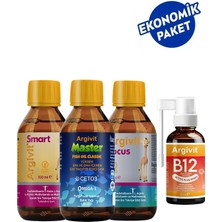 Argivit 4'lü Set Smart Şurup + Focus Şurup + Master Şurup  + B12 Sprey Multivitamin-Multimineral-Omega 3-B12