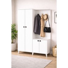 Setay Portmanto Arven Askılıklı Portmanto Vestiyer Ayakkabılık - Beyaz