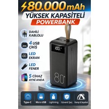 Smayling 80.000 Mah Powerbank Dahili Kablolu 4 USB Çıkışlı LED Göstergeli Taşınabilir Hızlı Şarj Powerbank