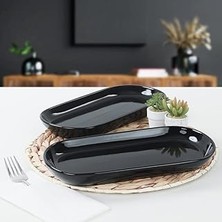 Indispensablely Keramika Siyah Noyan Kayık Tabak 2 Adet 28 cm